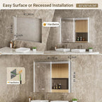 42x32 Lighted Medicine Cabinet Mirror with Magnifying & Night Lamp, 155° Soft-Close Hinge, Surface or Recessed Medicine Cabinet with Lights & Outlet, GFCI,Time Display& Inner Light,Hardwired