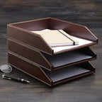 Gallaway Leather Letter Desk Organizer - Premium PU Leather Perfect for Office Organization, Document Holder Fits A4 Paper, Stackable Drawers for Extra Desk Storage