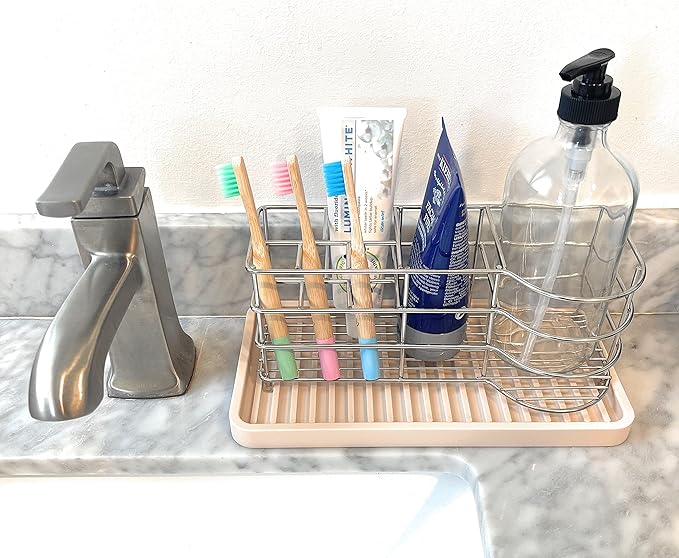 Happitasa Silicone Kitchen Sink Organizer Tray, Sponge Holder and Countertop Protector | Bathroom and Kitchen Soap Dish and Dispenser Tray (Sand Dollar, 10"x5.25")