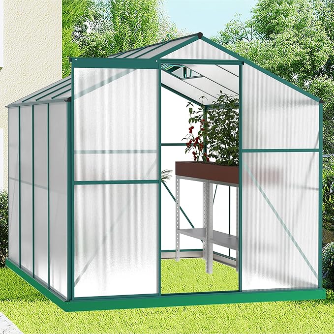 6'x8' Heavy Duty Polycarbonate Greenhouse with Aluminum Frame Green