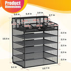 Docnest 6 Tier Mesh Desk Organizer for Paper Office Supplies – Multi-Functional Letter Tray with 5 Adjustable Compartments, 3 Pen Holders, Desktop Storage for Files, Mail, Stationery – Black