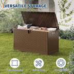 Garvee Outdoor Storage Box, 73 gal Large Waterproof Resin Deck Box Indoor Outdoor Use, Lockable UV Resistant Storage Bin for Patio, Garden, Cushions, Tools, Equipment, Brown