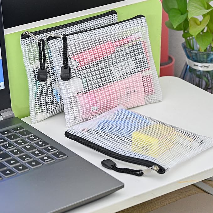 D-KINGCHY 24Pcs Zipper Storage Bags, Plastic Mesh Zippered Pouch for Organization, Waterproof Versatile Bags for Office Supplies School Travel