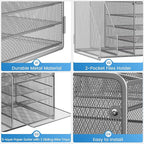Lavatino 5-Tier Metal Mesh Desk Organizer with 2 File Holders & 7 Customizable Compartments | Paper Letter Tray for Office or Home Desk Storage | Keep Workspace Supplies Neat & Organized, Silver