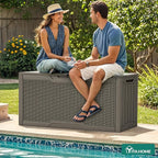 YITAHOME 80 Gallon Outdoor Storage Box, Large Water Resistant Resin Deck Box, Indoor Outdoor Lockable Rattan Storage Container for Patio, Garden, Cushions, Tools, Equipment (Taupe)