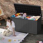 DWVO 260 Gallon XXL Extra Large Deck Box, Resin Outdoor Storage Box, Lockable & Waterproof, Double as Seating, 1000lbs Capacity (Black)