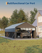 Garvee 12'X24'X9' Metal Carport, Enclosed Car Ports with Heavy Duty Steel Frame and 220 g Tarp, All-Weather Carport for Full-Size Pickup Trucks, Bass Boats, and Tractors