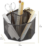 Annova Mesh Desk Organizer Rotate with 5 Compartments Spinning Tidy Candy/Pen Holder Office, Art Supply, Storage, Classroom, Home (Black)