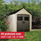 Rubbermaid Resin Outdoor Storage Shed With Floor (7 x 10.5 Ft) Weather Resistant, Brown Gable, Organization for Home/Backyard/Garden Tools/Lawn Mower/Bike Storage/Pool Supplies