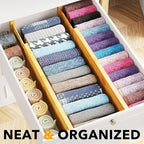 SpaceAid Bamboo 4 Pack Dresser Drawer Dividers, 4.65“ High Adjustable 17“-22” Drawer Organizers, Expandable Organization for Clothing, Clothes, Dressers, Natural