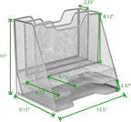 Mind Reader Metal Mesh Desktop File Organizer, 3-Tier Paper Tray with 5 Compartments, Office Mail Sorter, Silver