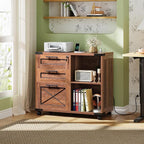 DEVAISE Wood File Cabinet with Charging Station, Mobile Lateral Filing Cabinet with Lock for Home Office, Printer Stand with Open Storage Shelves, Oak