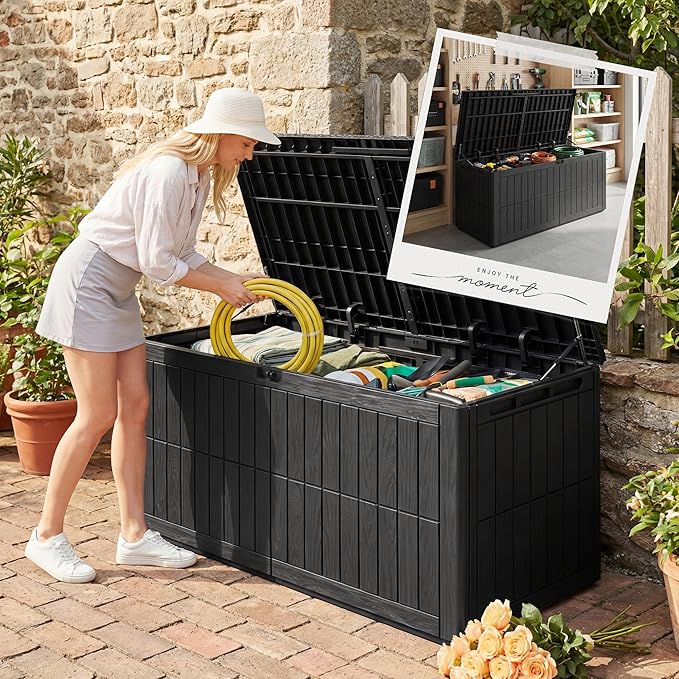UDPATIO 220 Gallon Deck Box, Outdoor Storage Box Lockable Waterproof Indoor Outdoor Storage Container for Patio Cushions, Garden Tools, Package Delivery Boxes for outside