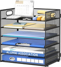Daltack 6 Tier Paper Organizer for Desk, Paper Letter Tray Organizer for Desks, Mesh Desk File Organizers with Handle for Office, Home, School, Black