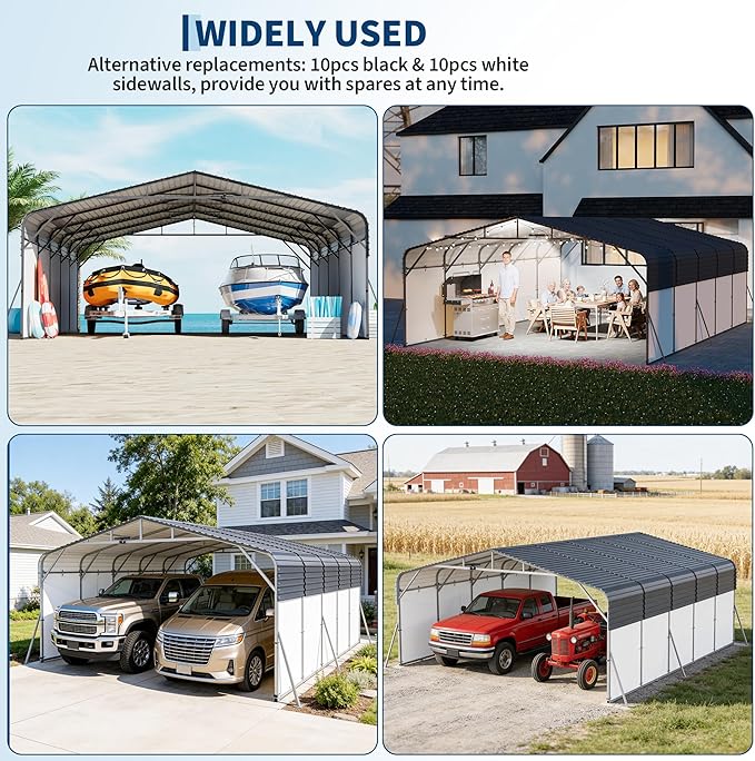 20x25FT Metal Carport w/Led Light,Outdoor Portable Car Garage,Removable PE Sidewalls,Reinforced Base & Galvanized Steel Roof, Outdoor Car Port Canopy Shelter for Boats, Trucks