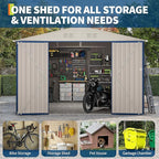 10X12 FT Storage Shed，Lockable Gable Roof Garden Shed with Grid Window, All-Weather Resistant Storage Unit for Bikes, Ladders, Patio Supplies & Garden Essentials