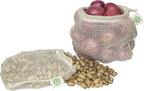 Reusable Mesh Vegetable Bags of 100% Organic Cotton - 6 Pieces Perfect Net Produce Bags - Eco-friendly, Bio-degradable & Washable Fruit, Vegetable & Produce Sacks (3 Medium, 3 Small)
