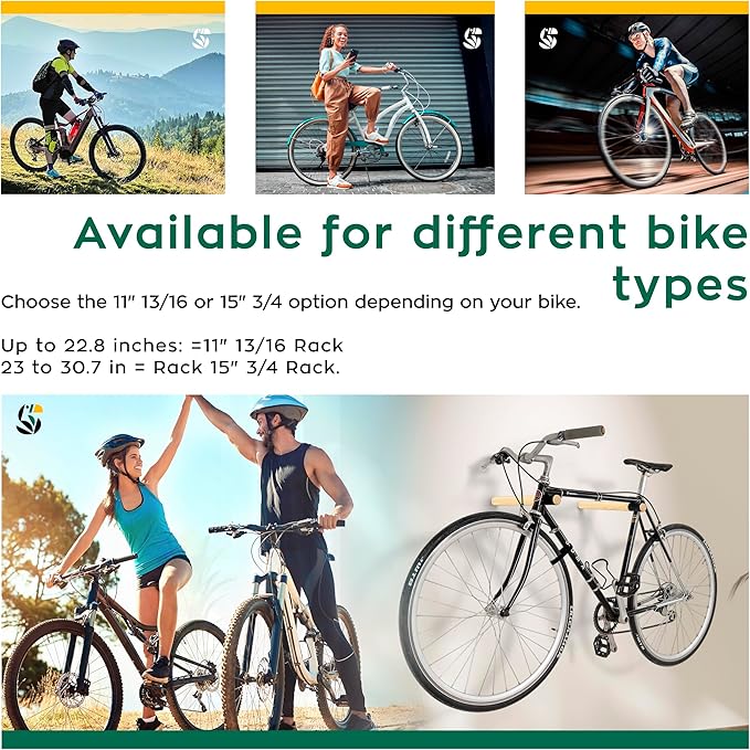 SELVA Rack - Wooden Wall Mount for Bicycle. in Different Sizes and 3 Colors: Natural, Black and White (White, 11" 13/16)