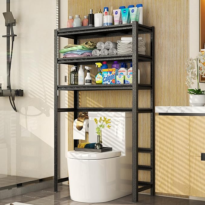 Over The Toilet Storage Shelves Metal Shelving 5-Tier Above Over Toilet Storage Shelf Adjustable Bathroom Organizers and Storage for Laundry Room, Balcony, Living Room, Kitchen, 72"H×39.4"W×13.8"D