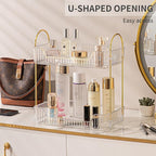 2 Tier Bathroom Organizer Countertop Makeup Perfume Tray Skincare Organizer for Bathroom Dresser Vanity (White)