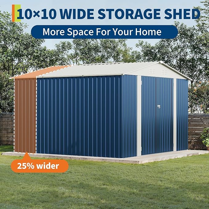 10 X 10 FT Outdoor Storage Shed,Metal Garden Sheds&Outdoor Storage, Lockable Gable Roof Garden Tool Shed, All-Weather Resistant Storage Unit for Bikes, Ladders, Patio Supplies & Garden Essentials