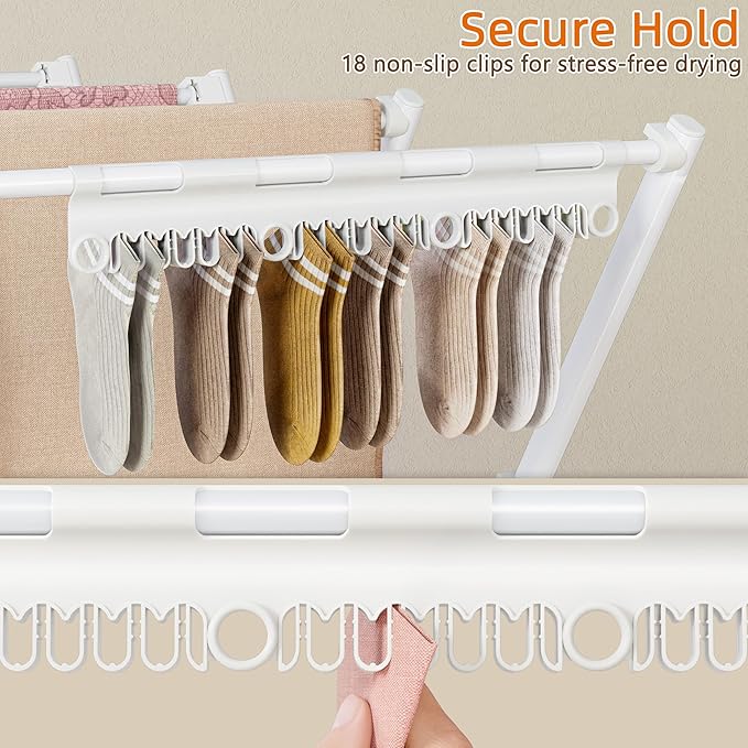 HOMIDEC Drying Rack Clothing,Large 12 Drying Poles with Sock Clips Clothes Drying Rack,Foldable Portable Laundry Drying Rack for Air Drying Clothing,Towels,Delicate Eac,Indoor Outdoor Use.White