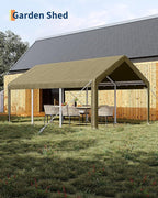 GarveeLife 10x20 ft Portable Garage, Car Port with 200 g PE Tarp Cover, with Front & Rear Roll-Up Doors and 4 Windows, for Temporary Paint Booth, Boats&Pickups Shed, and Event Shelter, Khaki