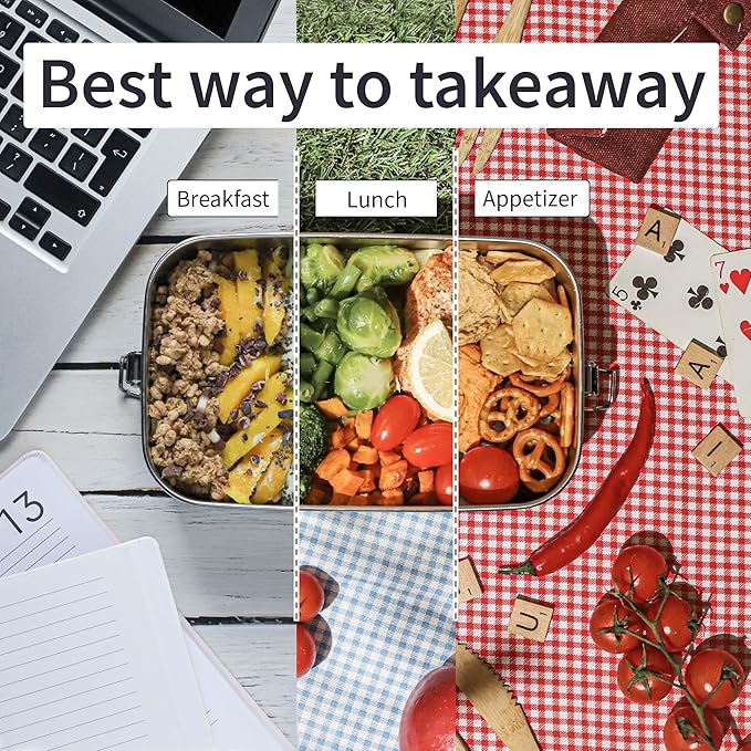 Bambaw Stainless Steel Lunch Box 40 oz, Metal Lunch Box with Adjustable Compartment, Leakproof Stainless Steel Bento, Food Grade Metal Sandwich Container