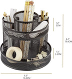 Annova Mesh Desk Organizer Rotate with 5 Compartments Round Spinning Tidy Candy/Pen Holder Desk Accessories Office, Art Supply, Storage, Classroom, Home (Black)
