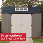 Rubbermaid Extra Large Resin Outdoor Storage Shed With Floor (7 x 10.5 Ft.) Weather Resistant Brown Organization for Home/Lawn Mower/Backyard Equipment/Bike Storage/Pool Supplies
