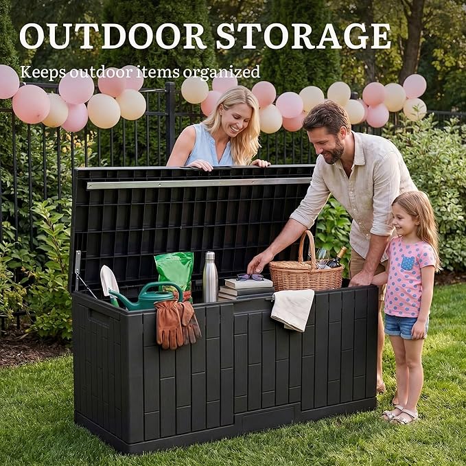 YITAHOME 120 Gallon Resin Deck Box, Large Outdoor Storage Box for Patio Cushions, Garden Tools, Pool Supplies, Lockable, Easy With Tool Assembly, Extra Seat or Table (Black)