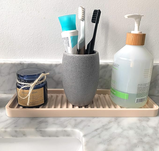Happitasa Silicone Kitchen Sink Organizer Tray, Sponge Holder and Countertop Protector | Bathroom and Kitchen Soap Dish and Dispenser Tray (Dark Chocolate, 12"x4", 9.2 Ounces)