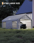 10 x 20ft Carport, Portable Carport with Roll-Up Windows & Removable Sidewalls & Doors Thickened Wind Ropes, Ground Nails, Portable Garage for Cars, Trucks, Boats, 200G Durable Tarp Cover,White