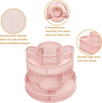 Annova Mesh Desk Organizer Rotate with 5 Compartments Round Spinning Tidy Candy/Pen Holder Desk Accessories Office, Art Supply, Storage, Classroom, Home (Light Pink)