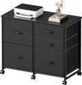 Lateral File Cabinet with 5 Drawers Rolling Filing Cabinets Under Desk Storage Printer Stand with Wheels,Mobile File Cabinet for Home Office,Black
