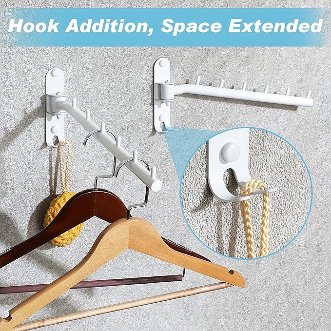 Alise Wall Mounted Drying Rack,Swivel Clothes Drying Rack Stainless Steel,Space Saving Clothes Hanger Rack,Heavty Duty Clothes Wall Drying Rack for Laundry Closet Bedroom/Bathroom,White