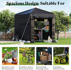 AMERLIFE Heavy-Duty 9.7×10.2×8.4 FT Pentagonal Black Storage Shed, Portable Garden Shelter with Large PVC Windows, Mesh Storage Pockets & Ceiling Hooks