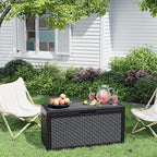 60 Gallon Outdoor Storage Box, Resin Deck Boxes Outdoor Waterproof For Patio Furniture, Garden Tools, Pool Supplies, Lockable And UV Resistant (Rattan Black)
