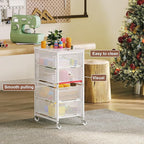 4-Drawer Rolling Storage Cart, Utility Cart with Drawers, White Metal Craft Cart Organizer with Wheels & Wooden Top, Art Supply Storage Organizer for Classroom, Office, Kitchen,Patent Pending