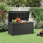 KAMABOKO Outdoor Storage Box, 150 Gallon Large Outdoor Resin Deck Box, Storage Waterproof Boxes Lockable Lid for Garden Tools, Pool Supplies, Patio Furniture and Cushions, Black
