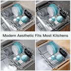 Dish Drying Rack Over the Sink In Stainless Steel Black Expandable Drainer for Small Kitchen, Counter Space Saving Compact Inside Sink Plate Dryer, Adjustable Hanging Metal Wire Strainer Drain Holder