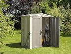 Keter Factor 6x3 Outdoor Storage Shed Kit-Perfect to Store Patio Furniture, Garden Tools Bike Accessories, Beach Chairs and Push Lawn Mower, Taupe & Brown