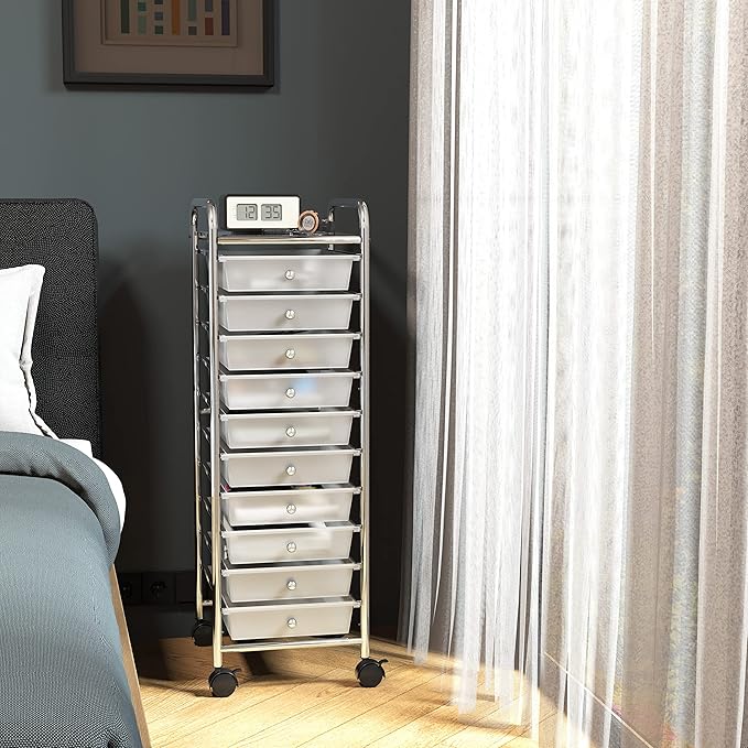 Simple Houseware Utility Cart with 10 Drawers Rolling Storage Art Craft Organizer, Chrome