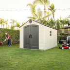 Lifetime Outdoor Storage Shed, 8x15 Ft, Desert Sand, Resin Backyard Tool Shed with Lockable Doors and Weather-Resistant Panels