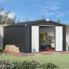 AECOJOY Shed 10' x 14' Storage Shed, Outdoor Storage Sheds & Outdoor Storage 10' x 14' with Lockable Doors, Large Steel Yard Shed, Utility and Tool Storage for Garden, Patio, Outside use in Dark Grey